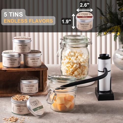 5 x 2oz Wood Chips for Cocktail Smoker (Set of 5: Cherry, Hickory, Apple, Mesquite, Walnut) - 5 Flavors of Smoking Gun Wood Chips - Whiskey Gifts for Men