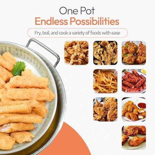 Aluminum Fish Fryer Pot with Basket | 10QT Deep Frying Pot with Handle | Outdoor Oil Fryer pan with Fry Basket | Cooking Pot | Fried Chicken, Fish, Seafood, Turkey Legs, French Fries