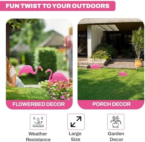 4E's Novelty 2 Pink Flamingos Yard Decorations - Extra Large 24" Flamingos Yard Ornaments - Pink Flamingos for Yard Sculptures & Statues - Lawn Flamingos Outdoor Garden Decor, Weather Resistant
