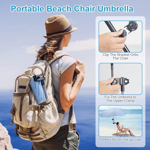 Beach Chair Umbrella with Clamp Adjustable Clip On Umbrellas for Outdoor Chairs UPF 50+ UV Protection Portable Stroller Umbrella for Travel, Camping Chairs, Wheelchair, Boat, Patio