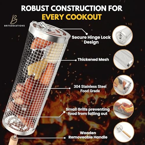 Lockable Nesting Grill Baskets for Outdoor Grill(2pcs) - Detachable Handle - Hinge Lock Lid - Heavy Duty Stainless Steel Rolling Grilling Basket - Vegetable Grill Basket - Perfect BBQ Gift & Accessory