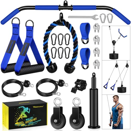 RENRANRING Weight Cable Pulley System Gym, Upgraded Cable Pulley Attachments for Gym LAT Pull Down, Biceps Curl, Tricep, Arm Workouts - Weight Pulley System Home Gym Add On Equipment