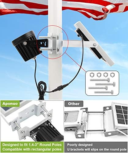 APONUO Solar Flag Light - Fits 1.4-3' Flag Poles, 2 Brightness Levels, Dusk to Dawn, IP65 Waterproof, Brightest for Outdoor Landscape, Patio (White)