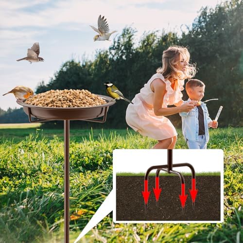 Metal Bird Bath for Outside, 36.2" Height Birdbath Bowl Standing Bird Feeders for Outdoors with 4 Prongs Base Stake, Freestanding Birdfeeders for Garden Yard Lawn Decor (Brown)