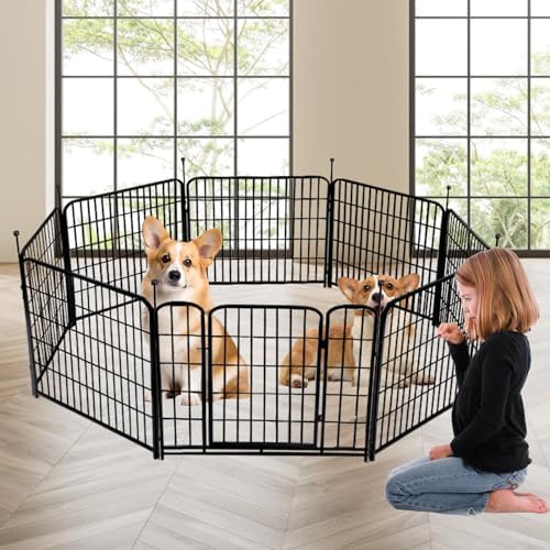 Tall Garden Fence with Gate 48 in(H)×27 in(L) 12 Panels Total 26.6 Ft(L), Garden Fencing to Keep Dogs Out, Heavy Duty Iron Metal Animal Barrier Fence, Flower Bed Fencing