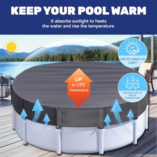 10 ft Round Pool Cover for Metal Frame Above Ground Pools, Winter Pool Cover - Upgraded Windproof Design Compatible with Intex/Bestway Frame Above Ground Outdoor Swimming Pool (Black)