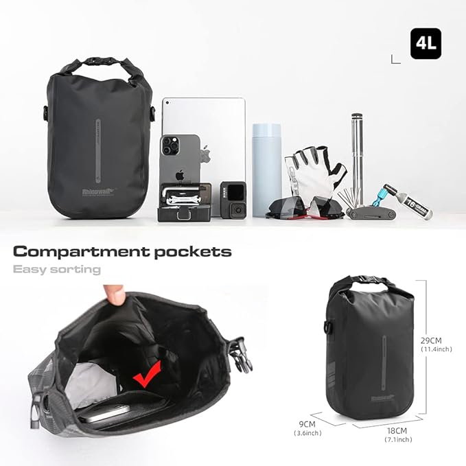 Rhinowalk Bike Front Fork Bag Waterproof Bike Pannier Bag Saddle Bag Shoulder Bag 6L for E-Scooter Mountain Bike Accessories