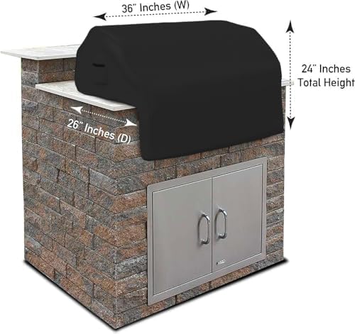 Covers & all Built-in Outdoor Grill Cover, Durable 12 Oz Waterproof Cover Max Material with Air Pocket & Elastic for Snug Fit (36" W x 26" D x 24" H Inches, Black)