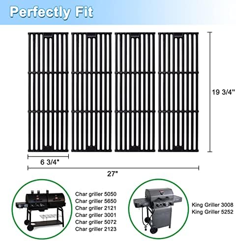 Adviace Grill Grates for Char Griller 5050, 5650, 2121, 3001, 5072, 2123, 2828, 3072, 3030, 3008, 4000, King Griller 3008, 5252, 19 3/4 Inch Cast Iron Cooking Grate for Char-griller Replacement Parts.