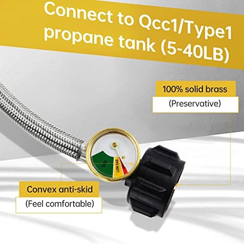 Propane Refill Adapter for 1 lb. tanks,1lb Propane Tank Refill Adapter with Valve and Gauge,Propane Filler Adapter 1 Pound,Small Propane Bottle/Tank Refill Adapter,Propane Tank Filler 20 lb to 1 lb