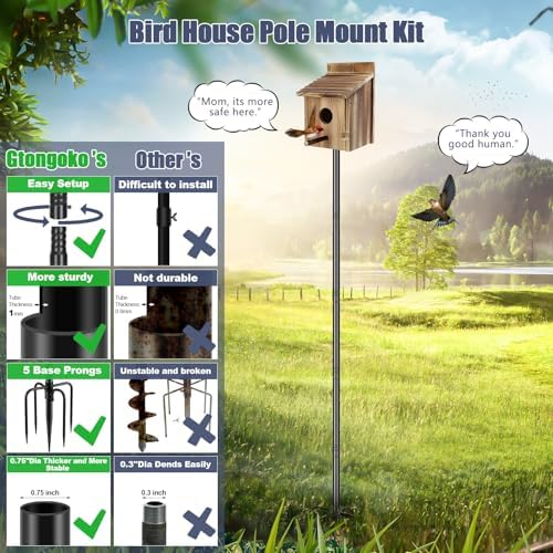 Gtongoko Smart Bird Feeder Pole 79 Inch Bluebird House Pole for Outdoors Weather Station Heavy Duty Metal Mounting Kit Adjustable Bird Feeder Stand Black