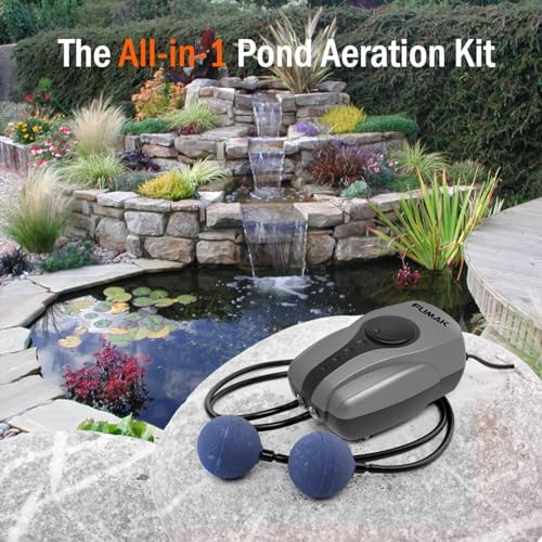 All-in-One Pond Aerator for Outdoor Ponds, Flow Adjustable Pond Air Pump Aeration Kit with Airline Tubing Air Stones Check Valves