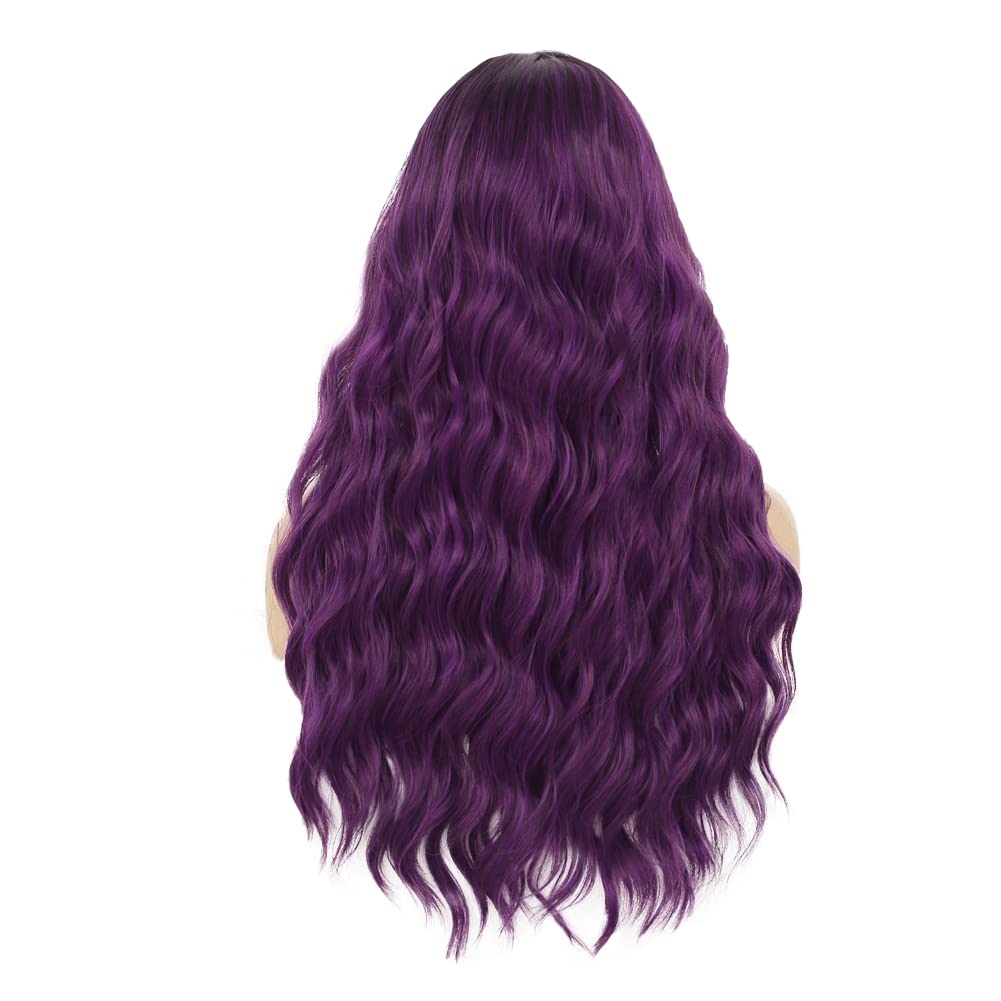 Amnenl Ombre Purple Curly Women Wigs Long Wave Dark Roots Middle Part Synthetic Wigs for Halloween Cosplay Wig