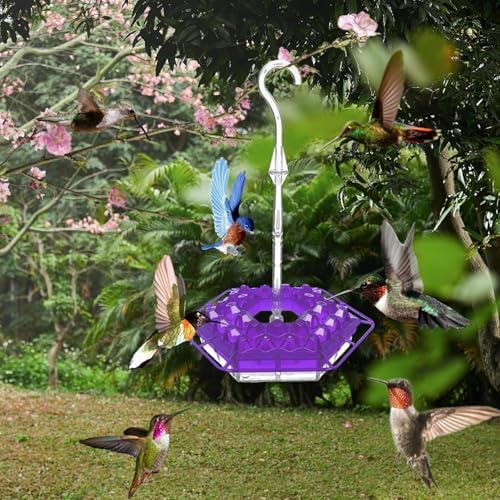 Ant & Bee-Proof Hummingbird Feeder with 30 Feeding Ports - 11oz Easy-Clean Outdoor Hanging Feeder, Includes Perch & Cleaning Brush for Window and Backyard Decoration (1, Purple)