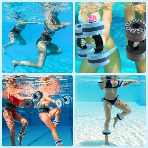 Sportneer Water Aerobics Pool Exercise Equipment Water Workout Combo Set includes High Density Water Dumbbell Aqua Belt Water Ankle Weights for Aquatic Therapy Pool Fitness Water Exercise