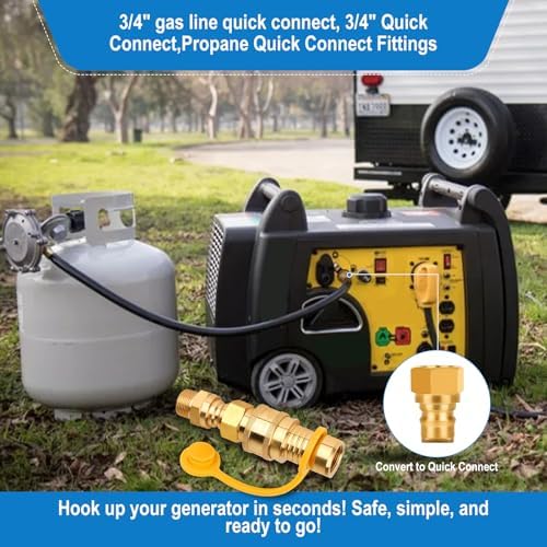 3/4" Propane Quick Connect Fittings, Natural Gas Quick Connect Coupler Kit, Heavy-Duty Brass Large Flow Quick Disconnect for Commercial Kitchen Equipment, Generator, Outdoor Gas Appliances.