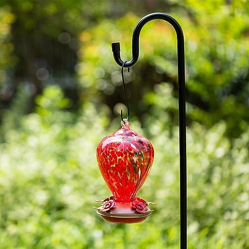 Gifts for Mom 34OZ Hand Blown Glass Hummingbird Feeders for Outdoors Hanging, with Ant Moat Humming Bird Feeders, Porch Backyard Decor Gifts for Women (Floral Balloon)