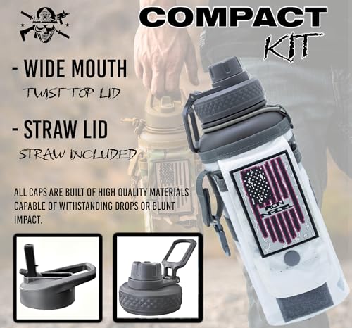 Iron Infidel Battle Bottle - 32 Oz Insulated Water Bottle with Straw Lid & Chug Cap, Stainless Steel Metal Flask Includes Rugged, Removable Sleeve for Keys, Wallet, & Phone (Arctic Camo 1 Liter)