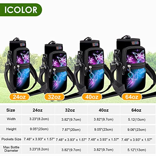 icolor Water Bottle Carrier Bag Holder 25/32/40/64oz,Adjustable Padded Shoulder & Handle Strap Sports Sling Hiking Pack,Insulated Neoprene Wide Mouth Bottle Sleeve