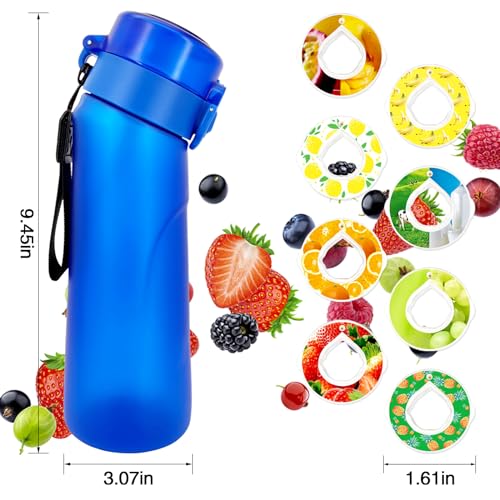 Jcxuot Air Water Bottle with Flavor Pods, 750ML Scent Water Cup with Flavor Pods Box，0% Sugar Fragrance Water Bottle Suitable for Outdoor Sports (Blue+8pods)