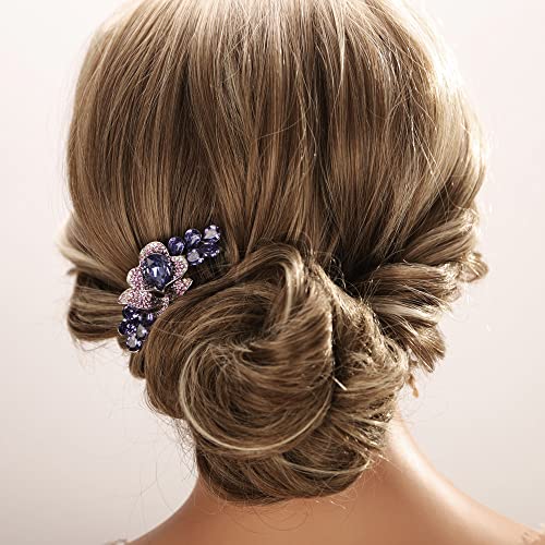 Aimimier Decorative Crystal Floral Hair Side Combs Sparkly Rhinestone Hair Pins Bridal Wedding Hair Accessories for Women and Girls(Purple)