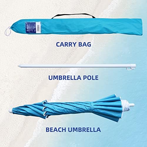 AMMSUN 6.5 Foot Heavy Duty Beach Umbrella for Sand with tilt Air Vent Sun Shelter, UV 50+ Protection Outdoor Sunshade Umbrella with Carry Bag for Patio Garden Beach Pool Backyard Sky Blue