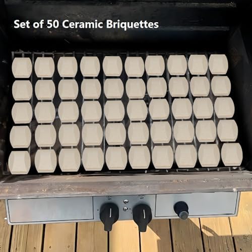 Ceramic Briquettes Replacement for Turbo, Nexgrill Gas Grills, Gas Grill Briquettes Replacement for Lava Rocks, 50-Piece, 2 x 2 inches