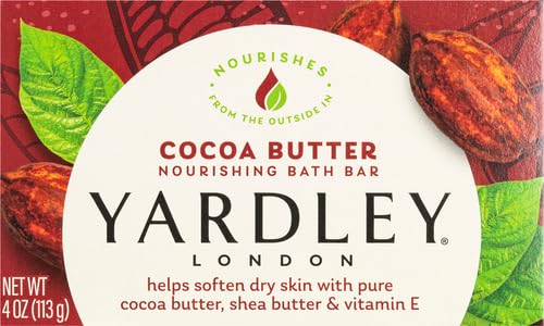 Yardley London Nourishing Bath Soap Bar Cocoa Butter, Helps Soften Dry Skin with Pure Cocoa Butter, Shea Butter & Vitamin E, 4.0 oz Bath Bar, 1 Soap Bar (Pack of 3)