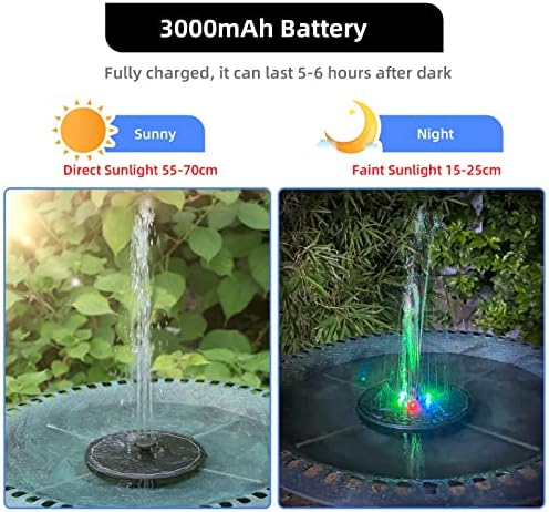 ALUKIKI Solar Powered Fountain 4W Bird Bath Fountains Pump Upgraded Glass Panel Fountains with Color LED Lights 7 Nozzles & 4 Fixers for Garden Small Pond Outdoor Swimming Pool Fish Tank