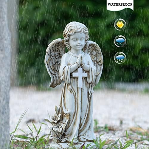 Angel Statue for Garden,Solar Angel for Cemetery Decorations,Garden Memorial Angels,Resin Praying Angels Figurine for Patio Lawn Yard Porch Decorations,12.12inch