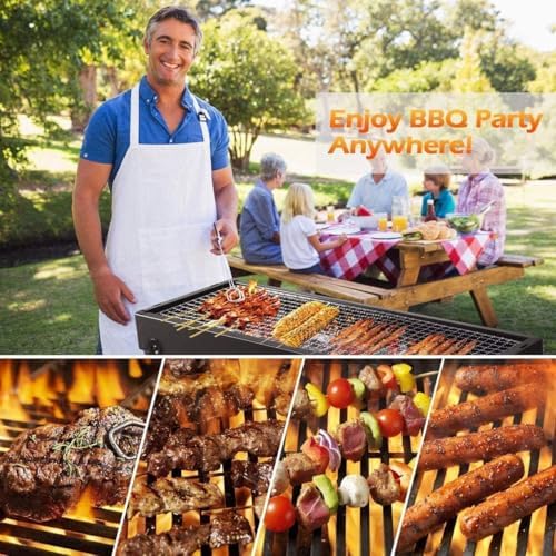 Portable Charcoal Grill, Portable Tabletop BBQ for Outdoor Cooking | Compact Folding Grill for Camping, Hiking, Picnics & Travel | 24”x13”x9” Lightweight Smoky Flavor