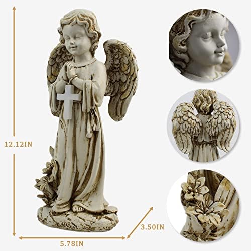 Angel Statue for Garden,Solar Angel for Cemetery Decorations,Garden Memorial Angels,Resin Praying Angels Figurine for Patio Lawn Yard Porch Decorations,12.12inch