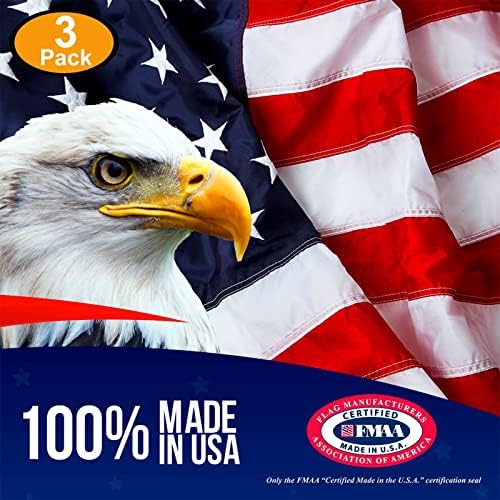 American Flags for Outside 3X5 (Pack of 3) -American Flag 3x5 with Embroidered Stars and Sewn Stripes US Flag 3x5 Heavy Duty Outdoor Made in USA for High Wind- All Weather Flags