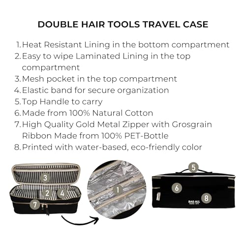 Bag-all Hair Tools Travel Bag | Curling Iron Travel Case Heat Resistant | Traveling Case for Grooming Supplies | Hair Straightener Pouch for Hot Tools for Women | Black