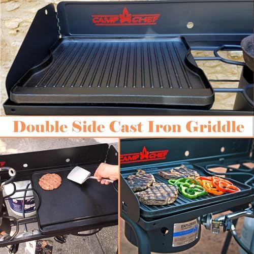 2-in-1 Reversible 14” x 16” Pre-Seasoned Cast Iron Cooking Griddle for Gas Stove/Charcoal/Electric/Propane/Gas Grill, Flat Griddle Top Plate for Camping Tailgating