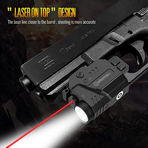 Defentac 680 Lumens Pistol Light Laser Combo, Strobe Tactical Flashlight with Red/Green/Blue Beams for Compact Guns W/a Rail, Rechargeable, Adjustable (680 Lumens, 680lm Red Laser Light Combo)