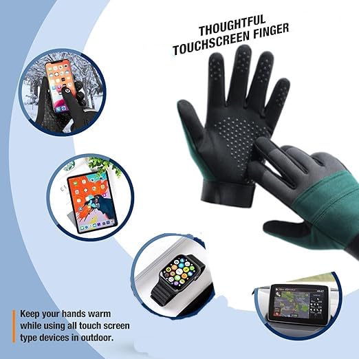 UNIQOCK Winter Cycling Gloves for Men and Women - Thermal Full Finger Bike Gloves - Touch Screen Windproof Warm Non-Slip Road Mountain Bicycle Gloves for Running,Driving,Hiking,and Skiing- Green