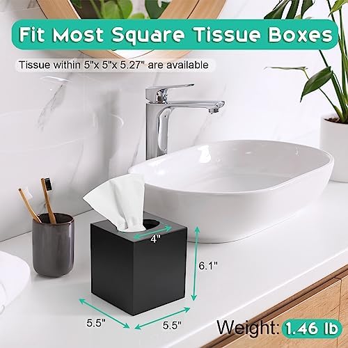 ALELION Wooden Tissue Box Cover Square - Large Black Tissue Box Holder for Tabletop Night Stands Bathroom Office - Decorative Facial Cube Tissue Box Cover