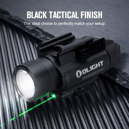 OLIGHT Baldr Pro 1350 Lumens Tactical Weaponlight with Green Light and White LED, 260 Meters Beam Distance Compatible with 1913 or GL Rail, Batteries Included(Desert Tan)