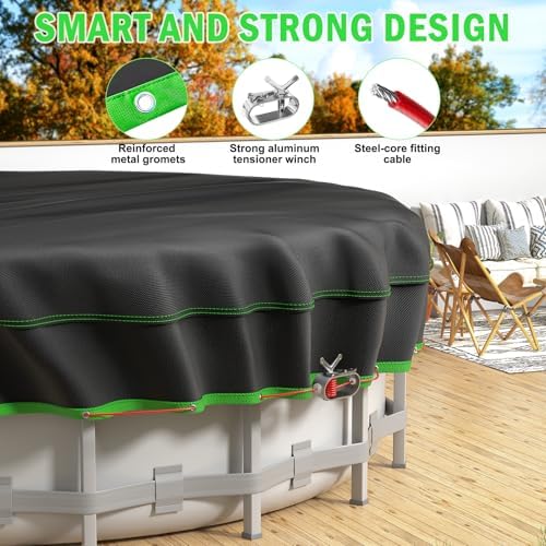 10 Ft Round Pool Cover, Solar Cover for Above Ground Pools, Heavy Duty Swimming Pool Cover Protector with Winch and Cable, Strong Tear Resistant Winter Pool Cover Ideal for Waterproof and Dustproof