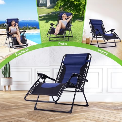 Backyard Expressions Deluxe XL Padded Recliner Chair – Ergonomic Anti-Gravity Lounger with Folding Design, Side Tray, and Adjustable Headrest