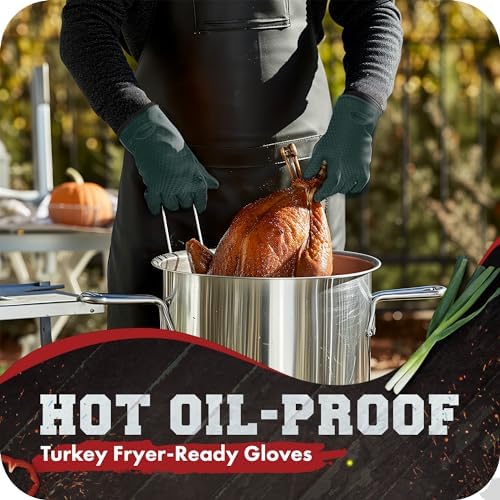 KITCHEN PERFECTION Silicone Smoker Oven Gloves -Extreme Heat Resistant BBQ Gloves -Handle Hot Food Right on Your Grill Fryer Pit|Waterproof Oven Mitts |Superior Value Set+3 Bonuses