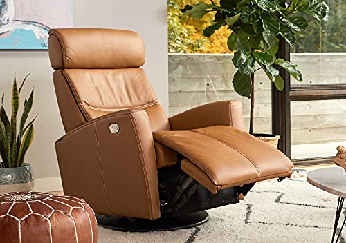 Fjords Milan Small Power Recline Swivel Swing Relaxer Recliner Chair in AL 545 Vintage Cognac Astro Line Leather