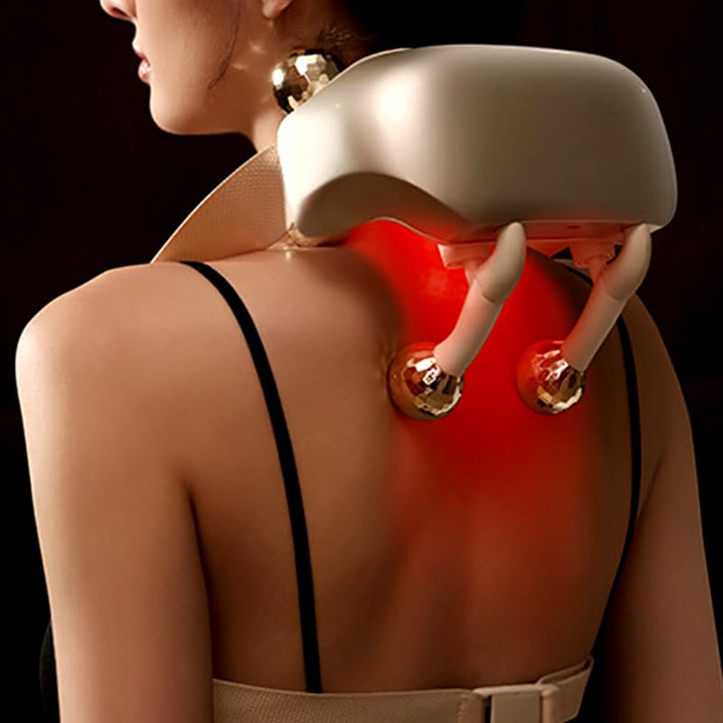 All-in-One Heating Massager, Cordless Portable Neck Shoulder Massager with 6 Massage Heads Deliver Deep Kneading, Shiatsu Back Massagers Pillow, 2 Heating Levels, Gifts for Women Men Mom Dad (White)