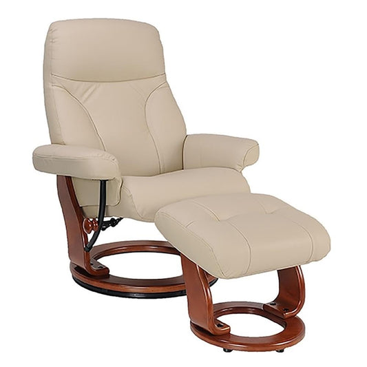 Pemberly Row Contemporary Taupe Leather Swivel Recliner with Matching Ottoman