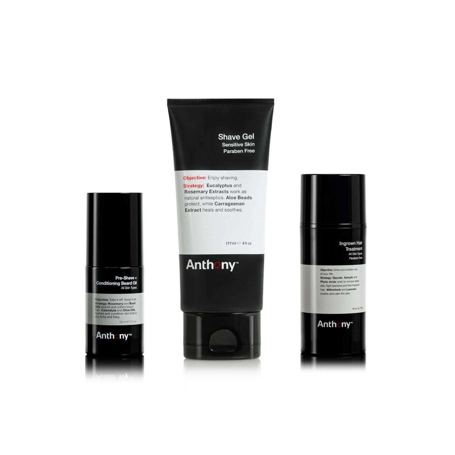 Anthony Shave Essentials Set, Pre-Shave and Conditioning Beard Oil, Shave Gel for Men with Sensitive Skin and Ingrown Hair Treatment for Men