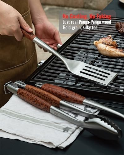 Heavy-Duty Panga-Panga BBQ Grilling Tools Set. Extra Thick Stainless Steel Multi-Function Spatula, Fork & Tongs | Essential Accessories for Barbecue & Grill. Ideal Gift for Father