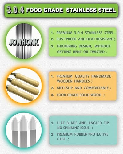 21.5 inch Long Flat Skewers for Kabobs (12 PCS),0.4" Wide 304 Stainless Steel Barbecue Kebab Skewers for Grilling with Wood Handle,Durable for BBQ Metal Kabob Skewer Sticks for Outdoor
