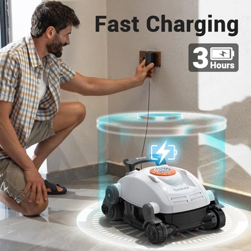 Pivot Cordless Robotic Cleaner,Wall Climbing,Extended Battery Life,Self-Parking,Automatic Pool Vacuum for Inground Pools up to 1,100 Sq.ft,White