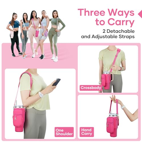 linmaya Water Bottle Carrier Bag with Phone Pocket for Stanley 40/30 oz Tumbler Neoprene Water Bottle Holder Pouch with 2 Adjustable Strap & 3 Leak Stoppers for Stanley Cup Accessories